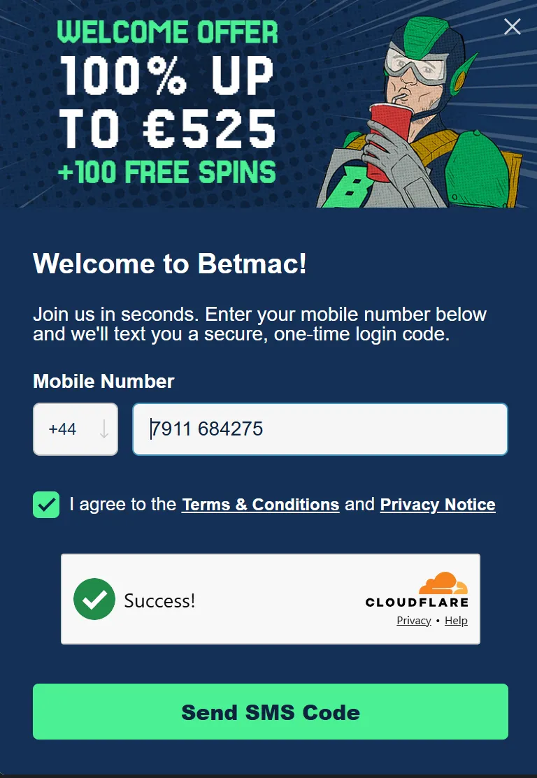 Betmac signup with 100 free spins offer